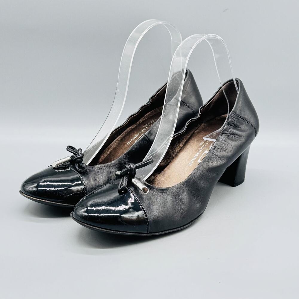 AGL Attilio Giusti Leombruni Shoes Women 9 Black Leather Cap Toe Heel Dress Pump - Picture 4 of 13